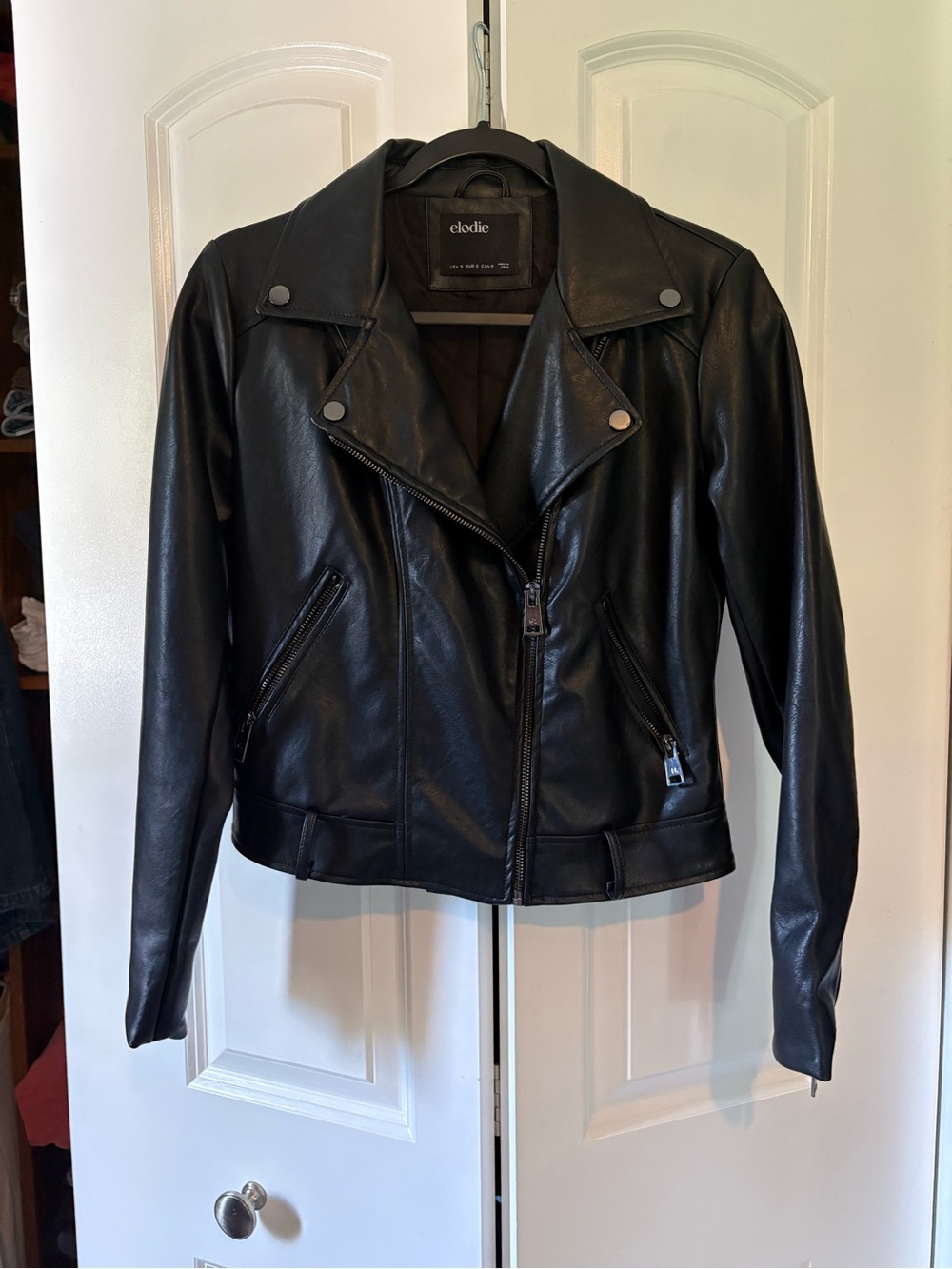 Elodie Black Faux Leather Moto Jacket with Asymmetric Zip